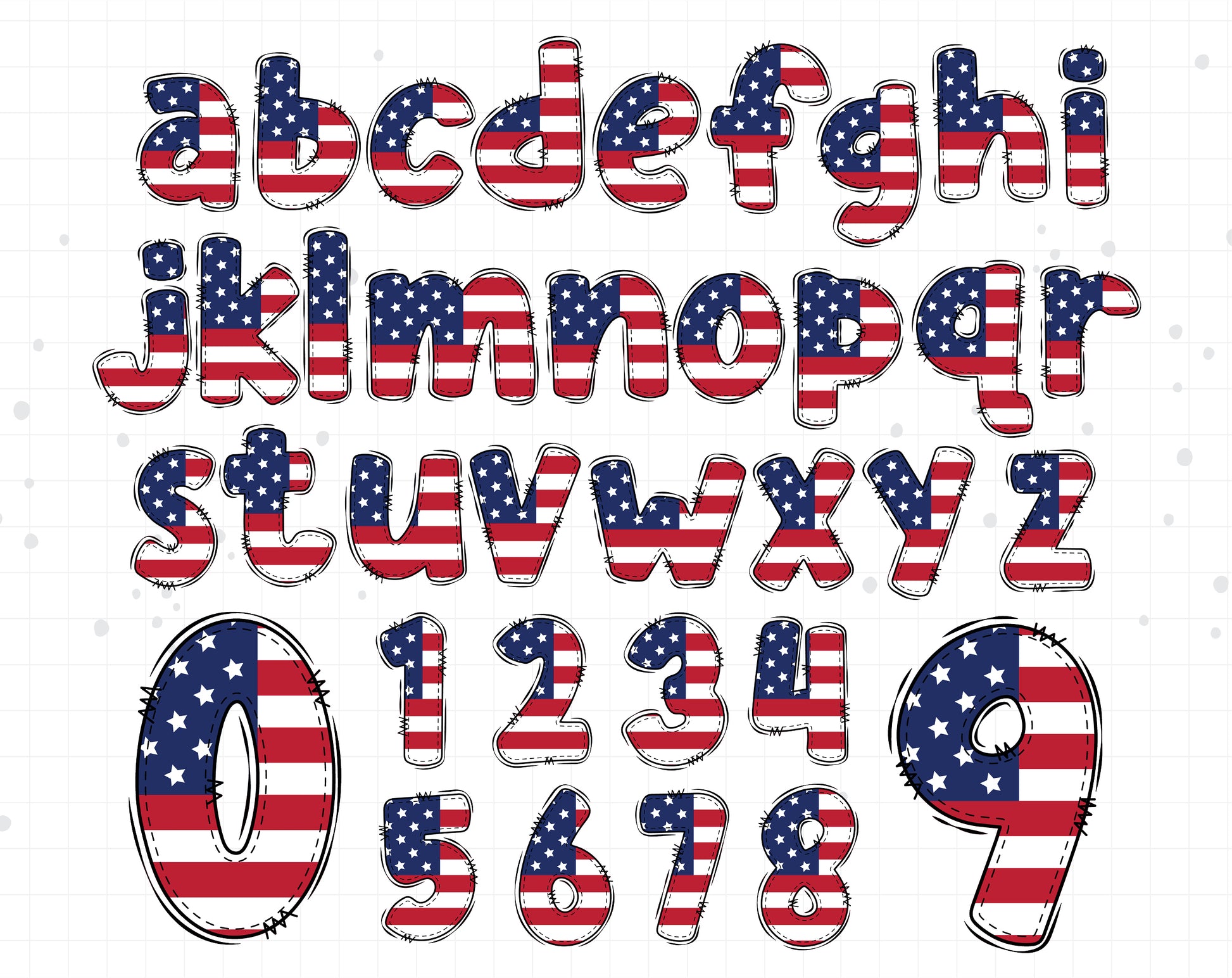 USA Flag Alphabet Letters PNG Sublimarion