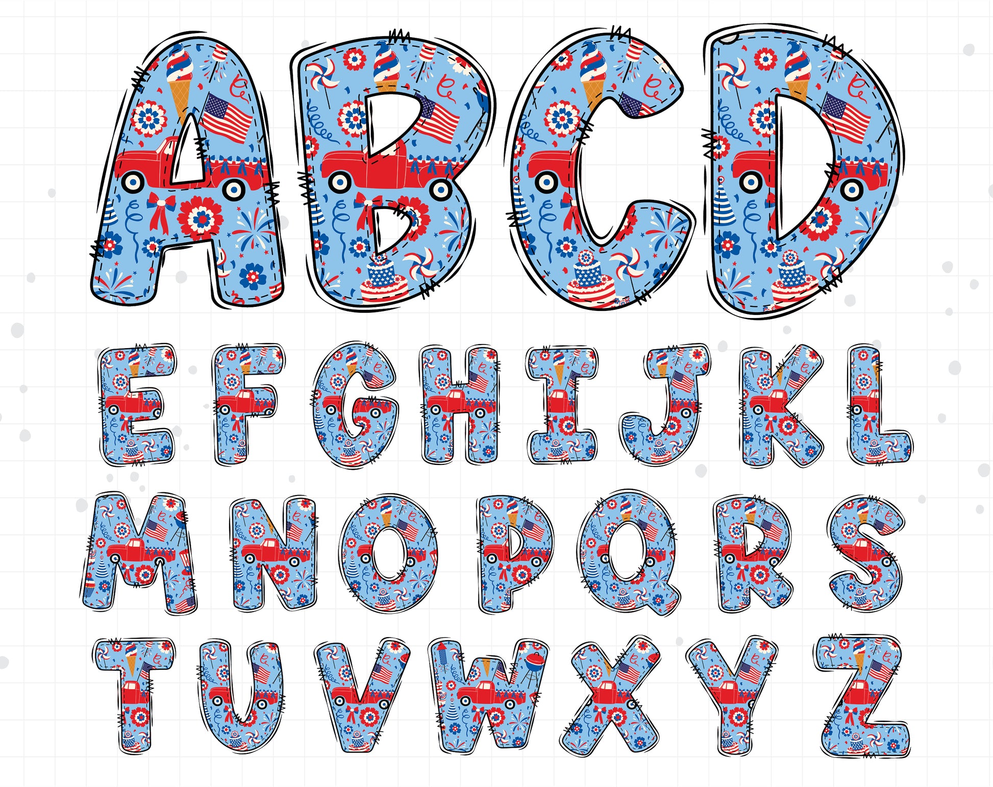 4th of July Doodle Letters