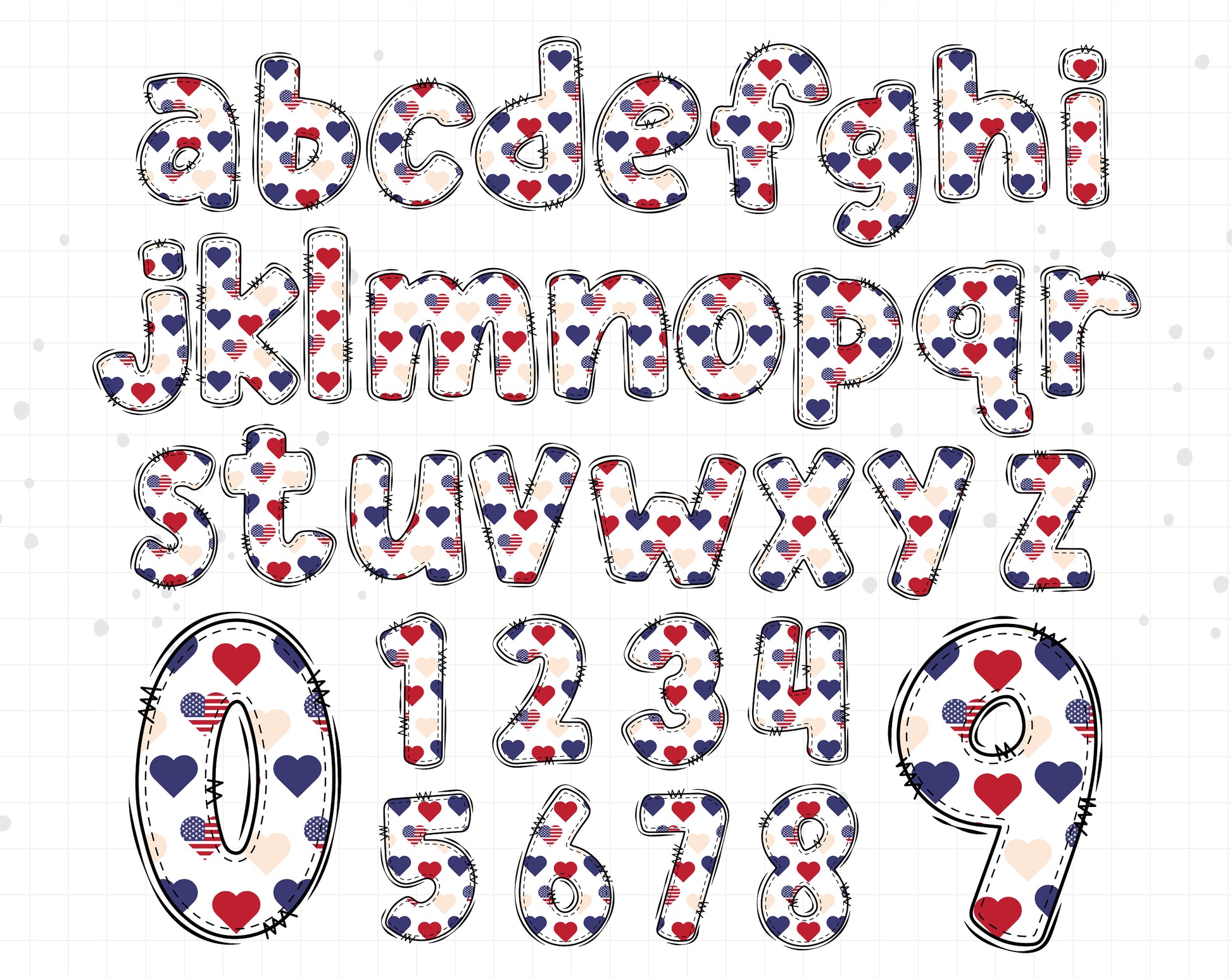 Red Whit Blue Doodle Alphabet