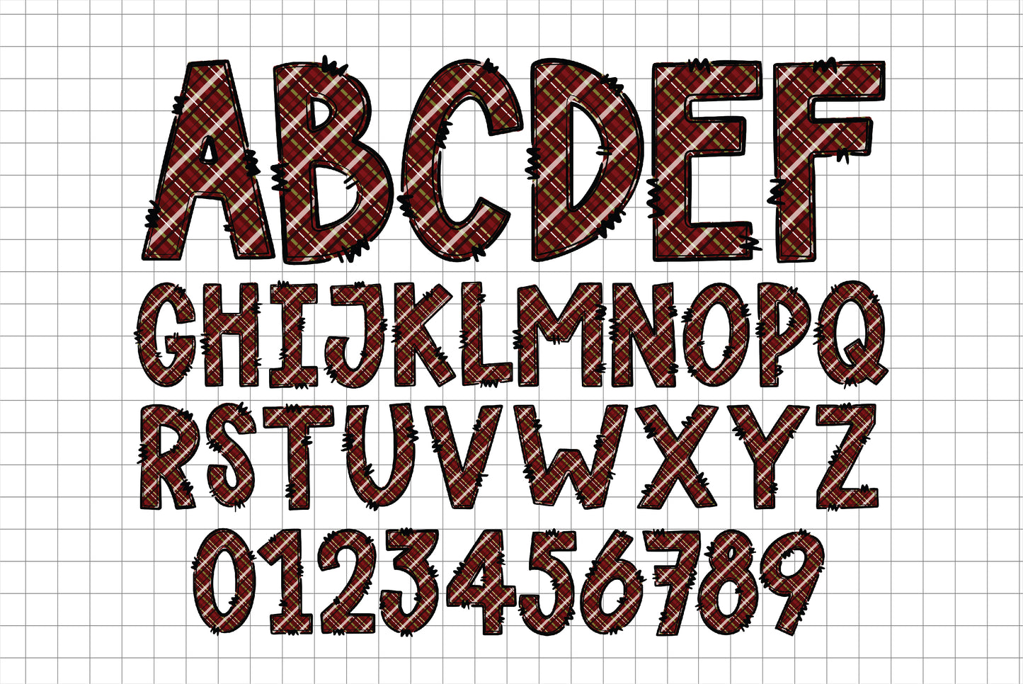 Buffalo Plaid Doodle Alphabet