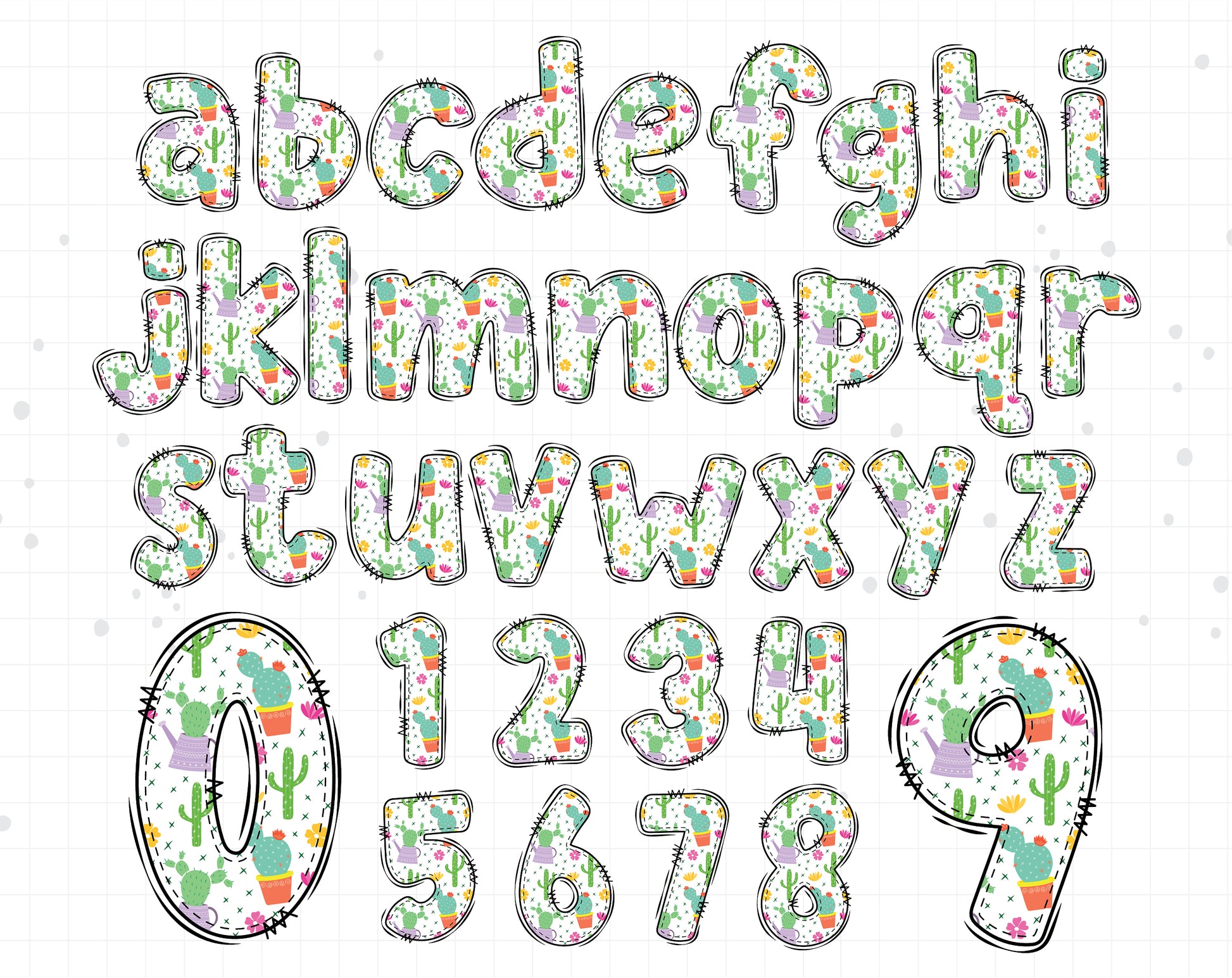 cactus floral doodle letters