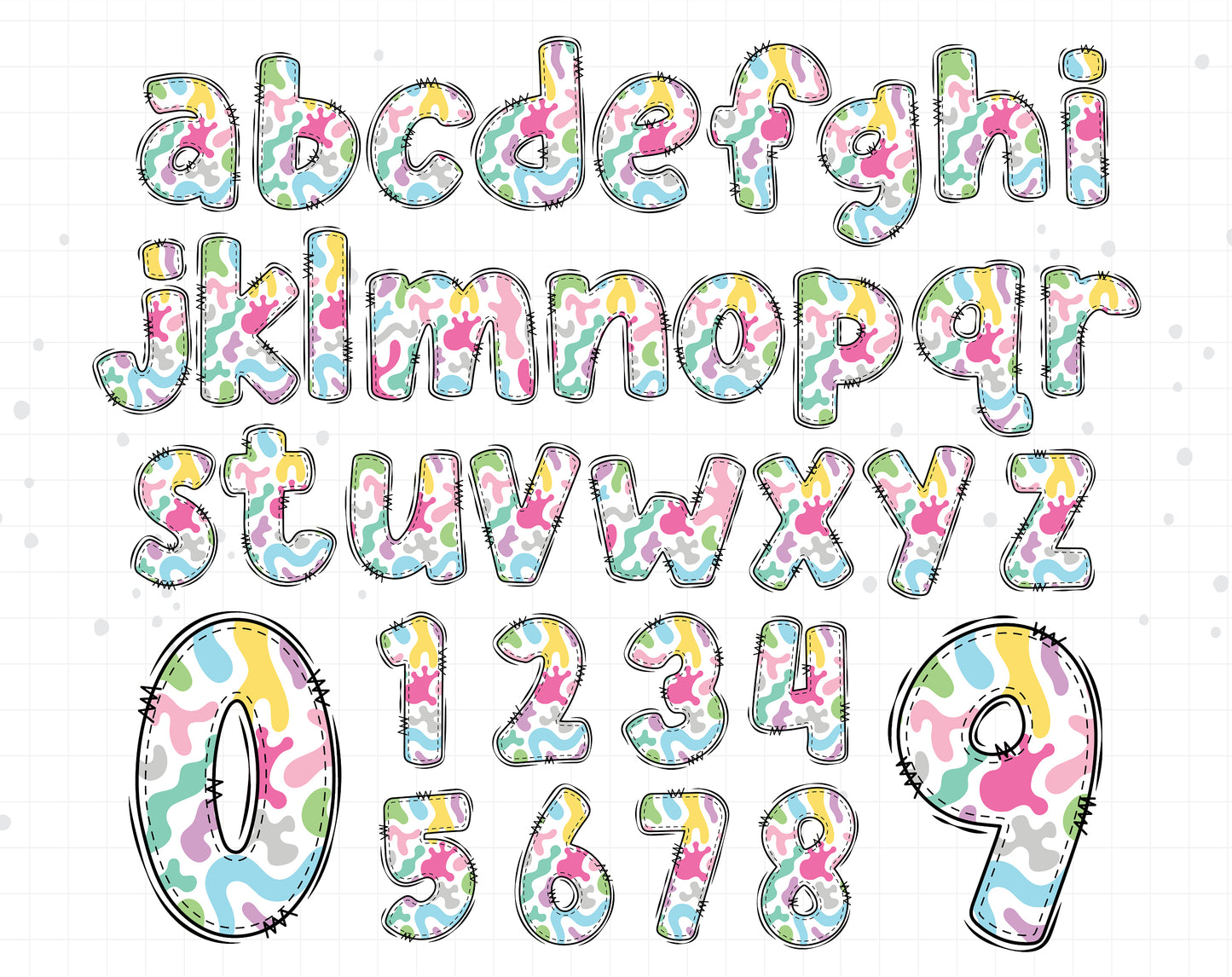 rainbow doodle alphabet letters