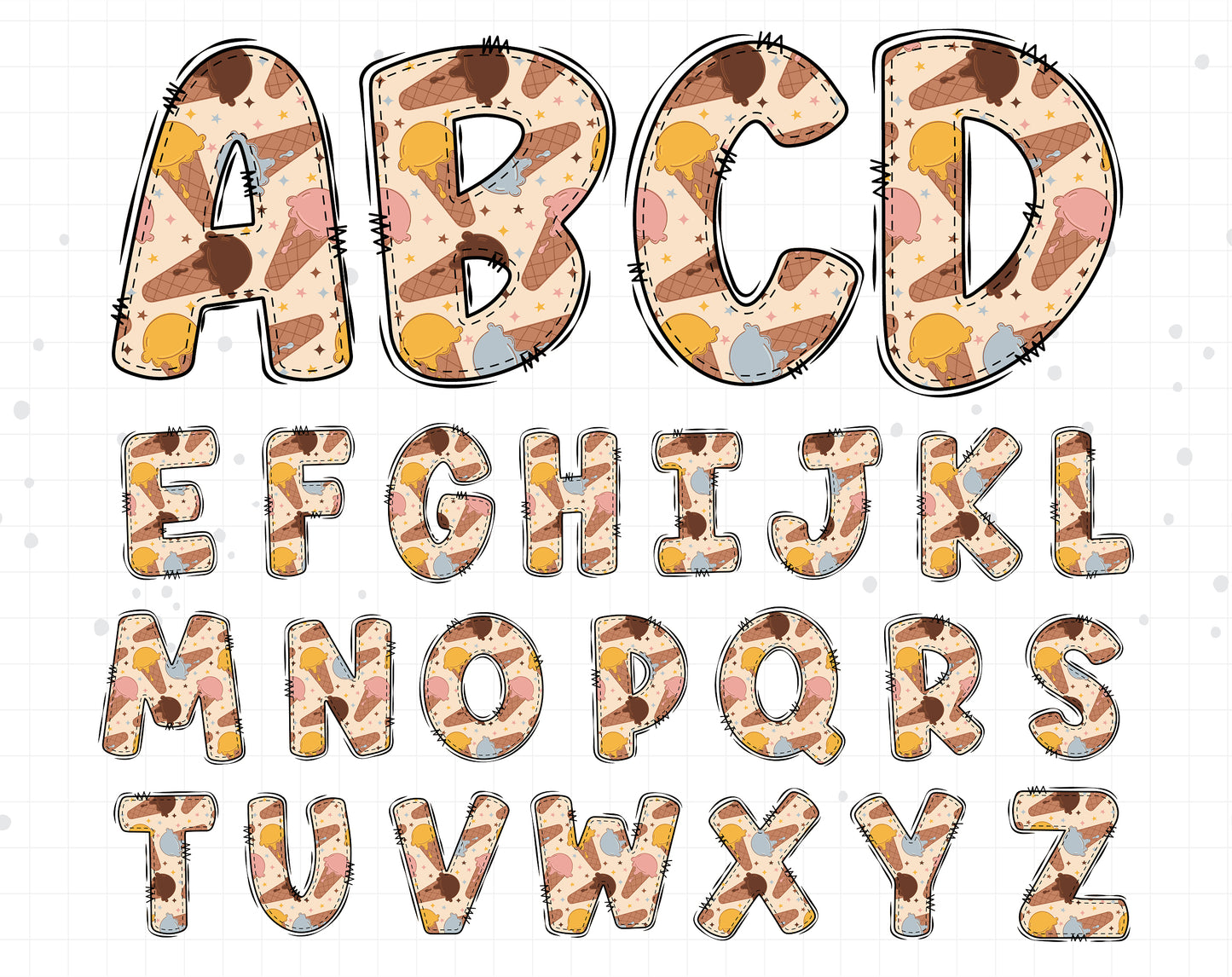 ice cream doodle alphabet letters