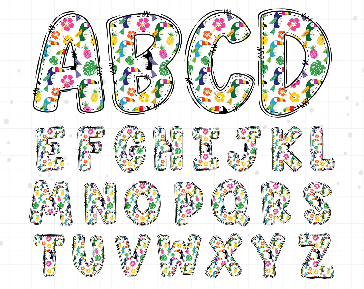 tropical doodle alphabet