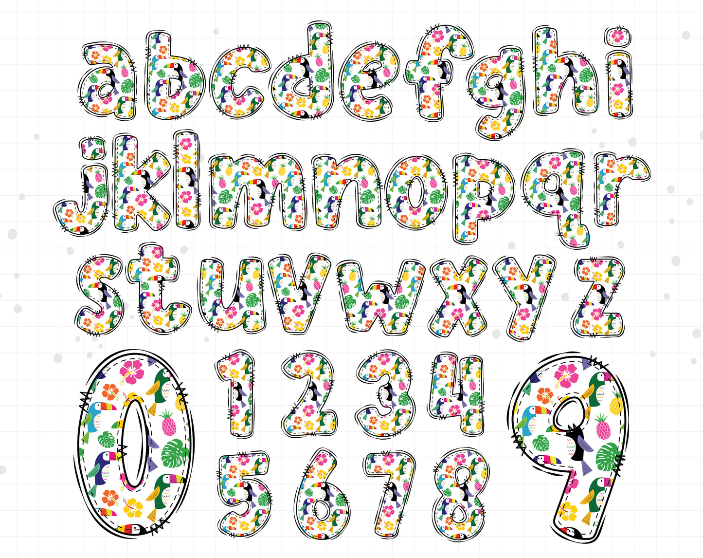 tropical doodle alphabet