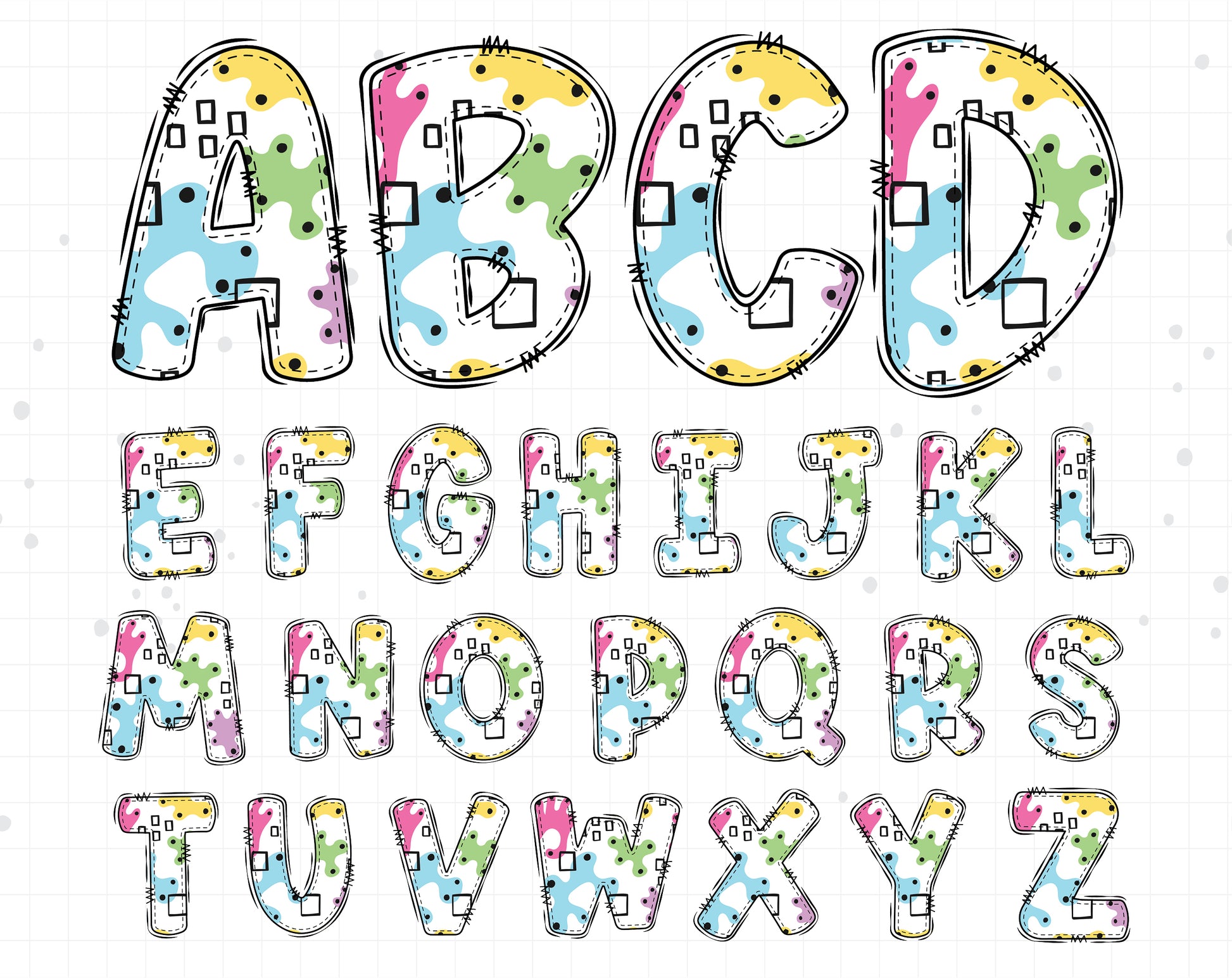 bright abstract doodle letters