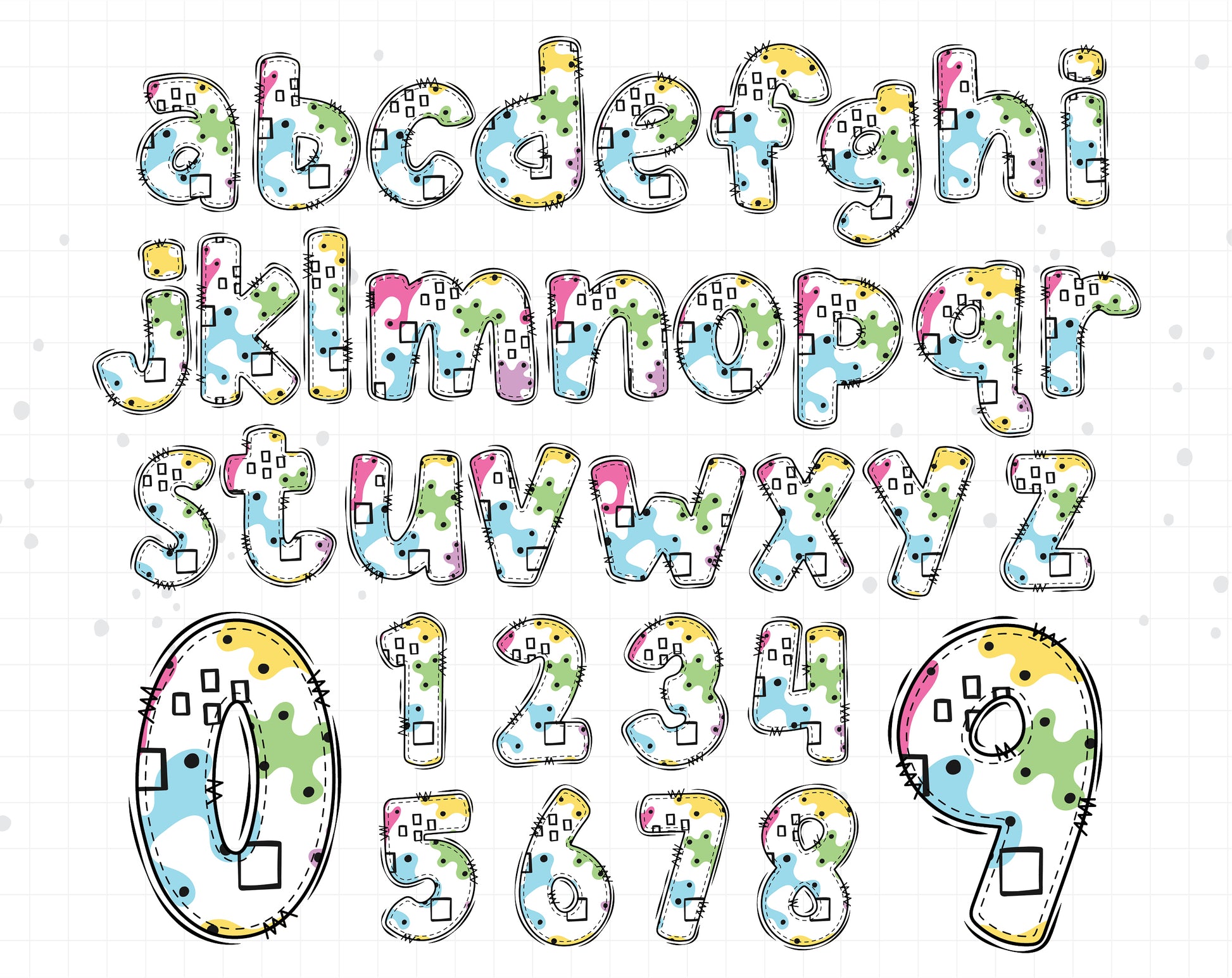 bright abstract doodle letters