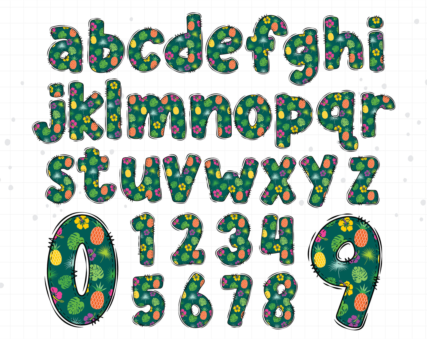 tropical doodle alphabet