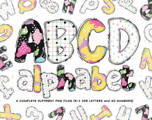 rainbow doodle alphabet sublimation