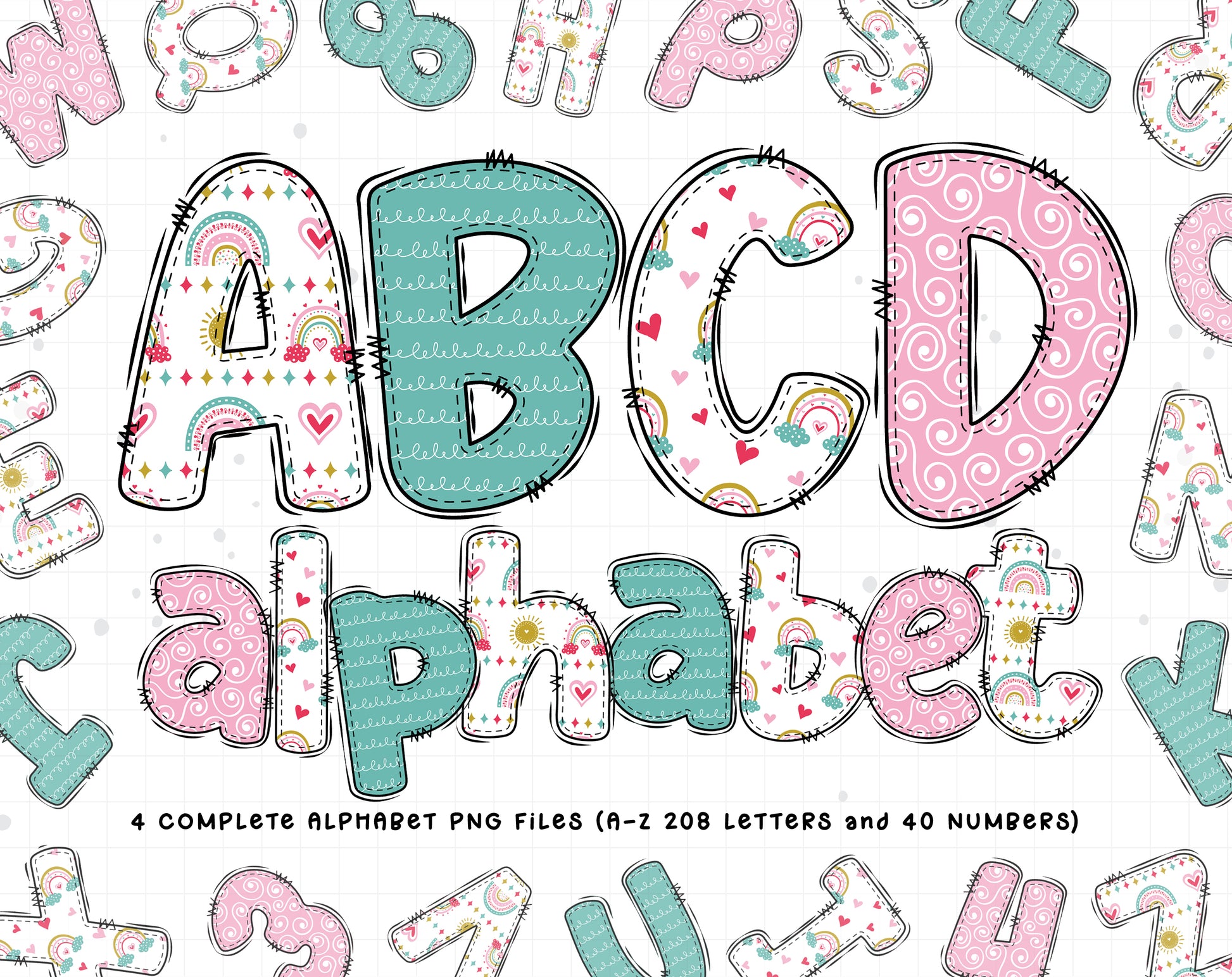 Rainbow Varsity Patch Letters Clipart - Classroom Decor - Alphabet & Numbers