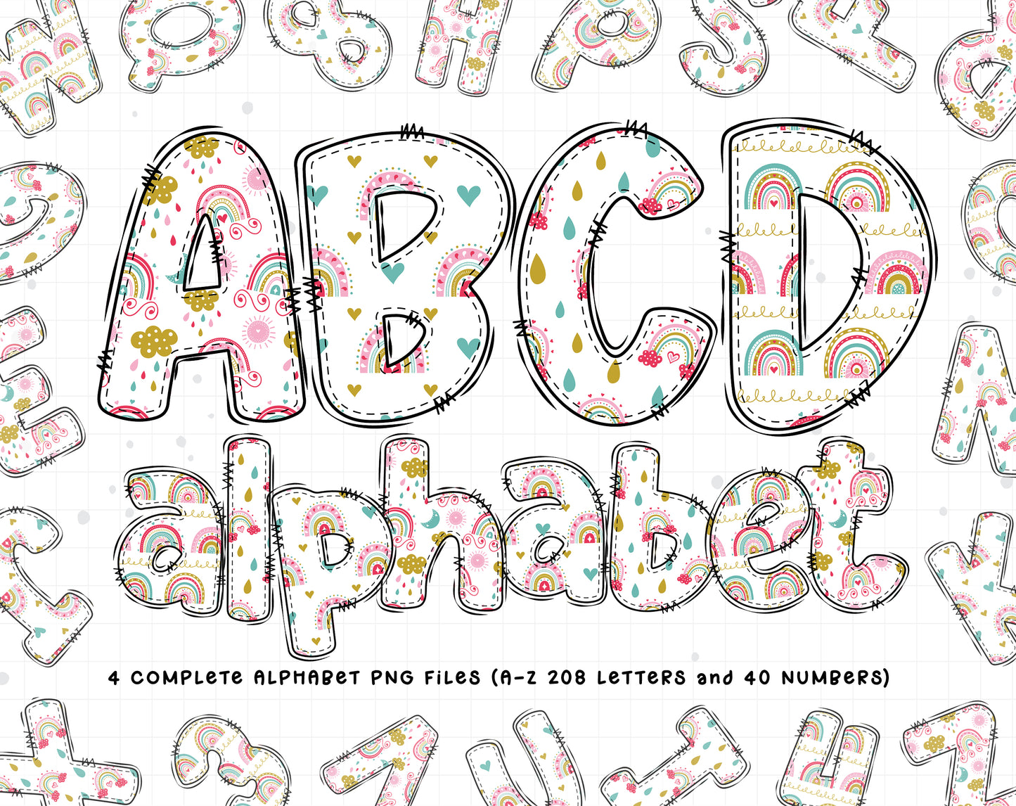 Rainbow Doodle Alphabet PNG Sublimation