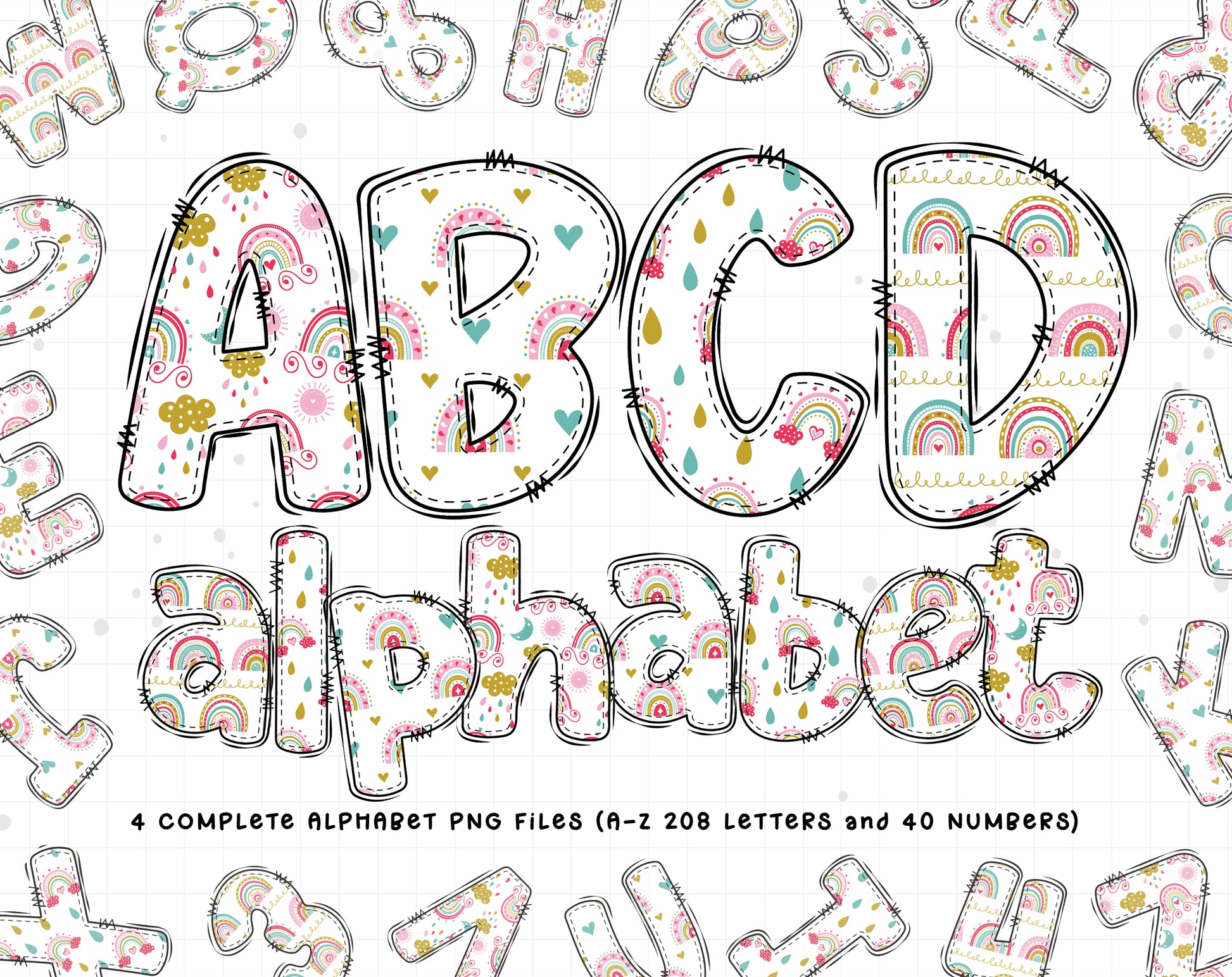 Rainbow Doodle Alphabet PNG Sublimation