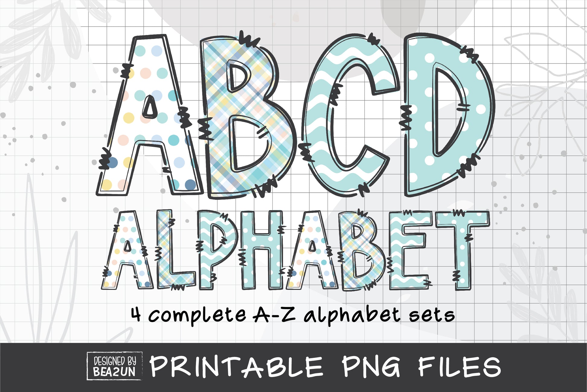 summer beach doodle alphabet bundle