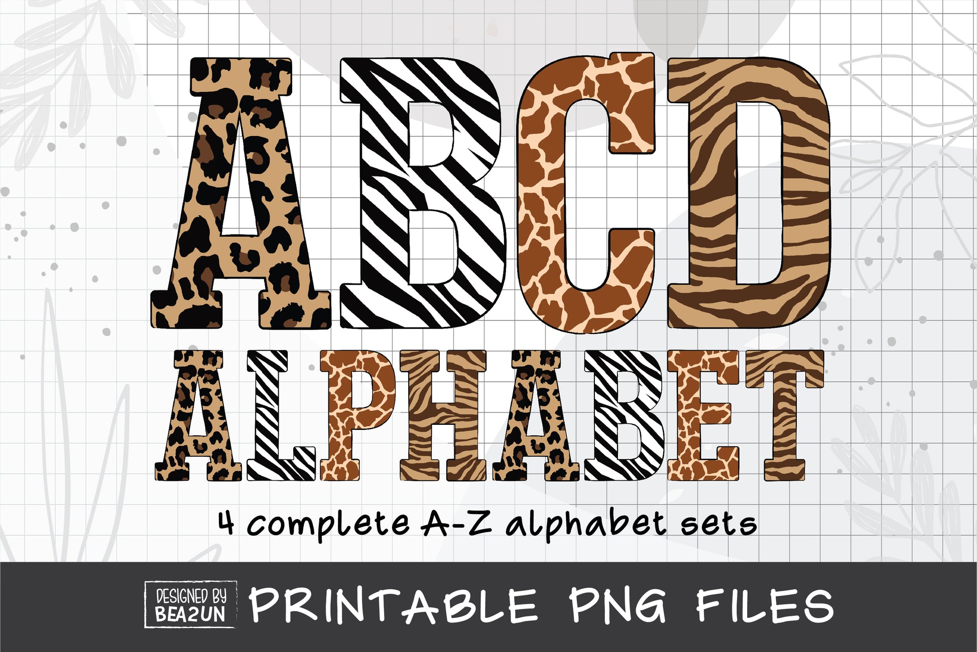 safari animals skin alphabet letters