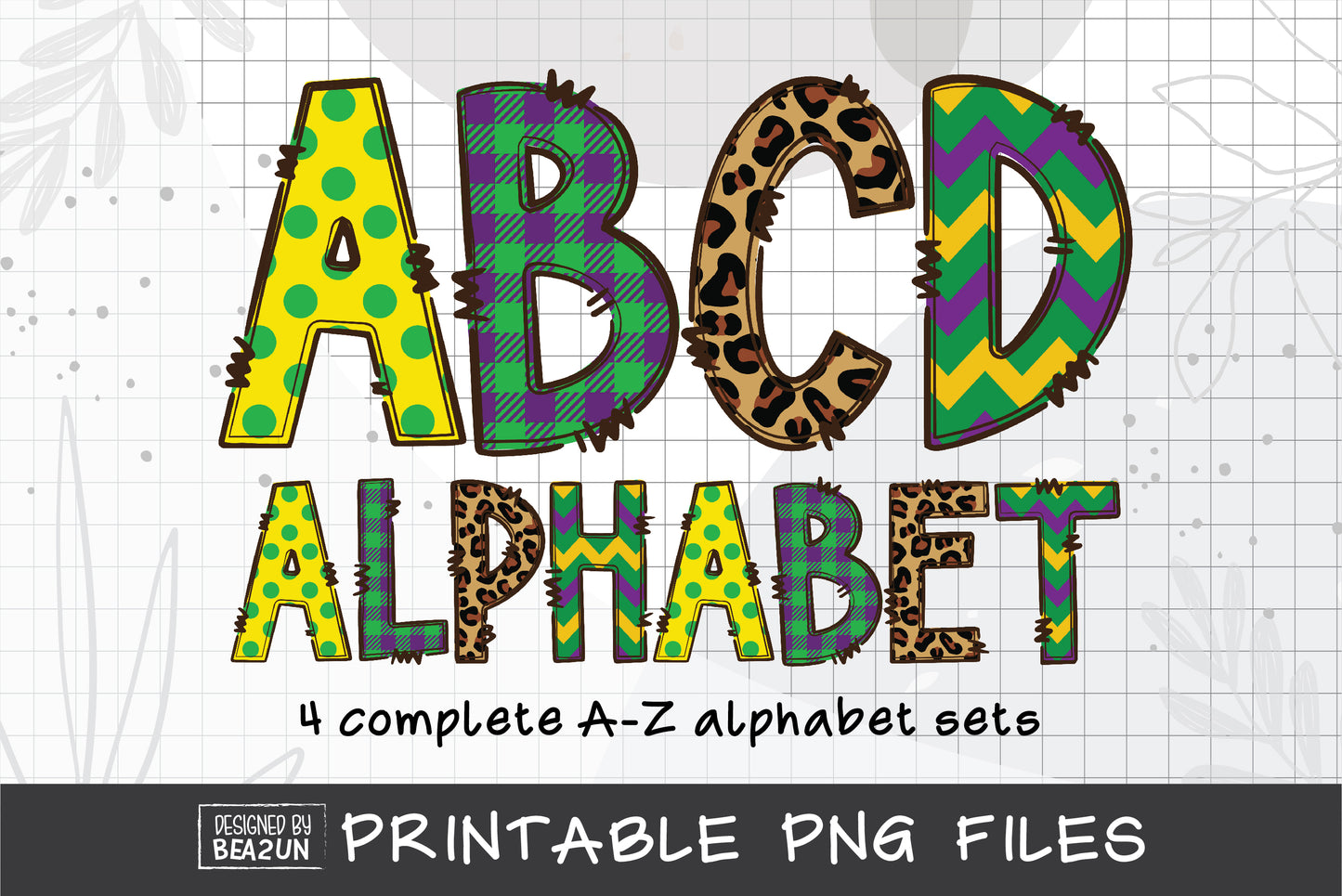 Mardi Gras Doodle Alphabet Bundle