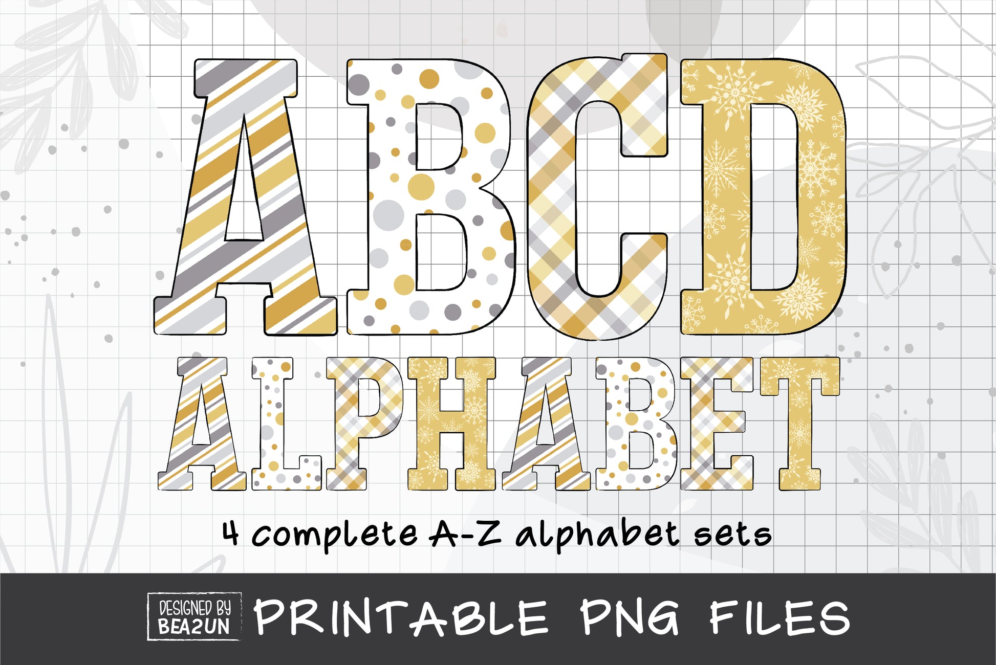 Gold & Silver New Year Alphabet PNG Sublimation