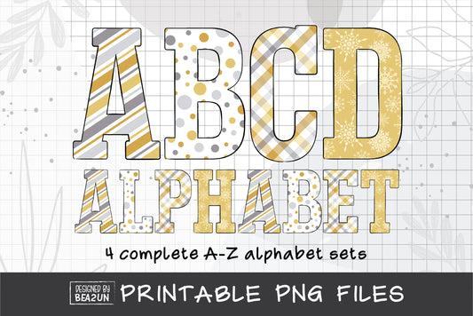 Gold & Silver New Year Alphabet PNG Sublimation