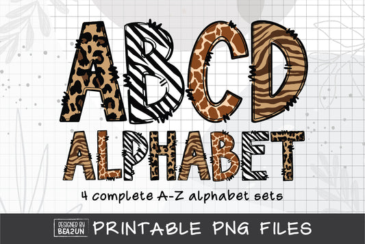 animal print alphabet png sublimation