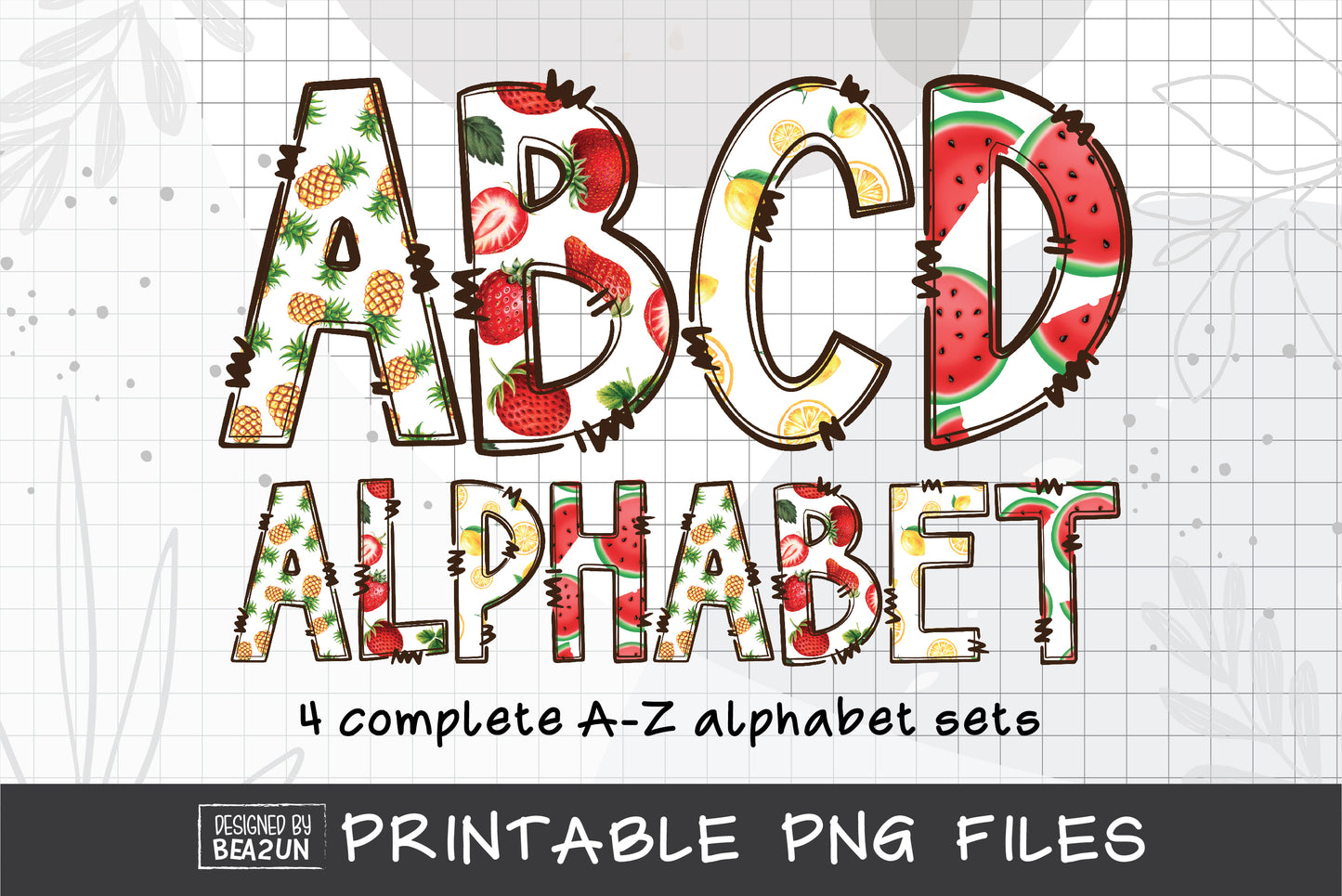 Summer Fruit Doodle Alphabet Bundle