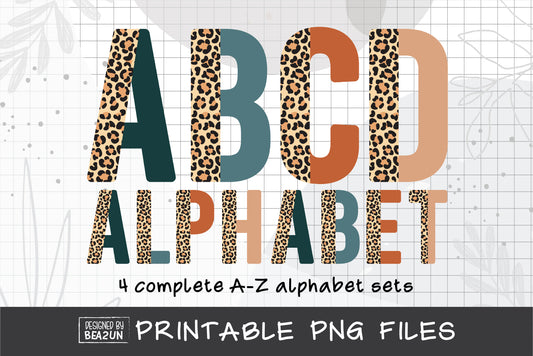 Vintage Leopard Alphabet PNG Sublimation