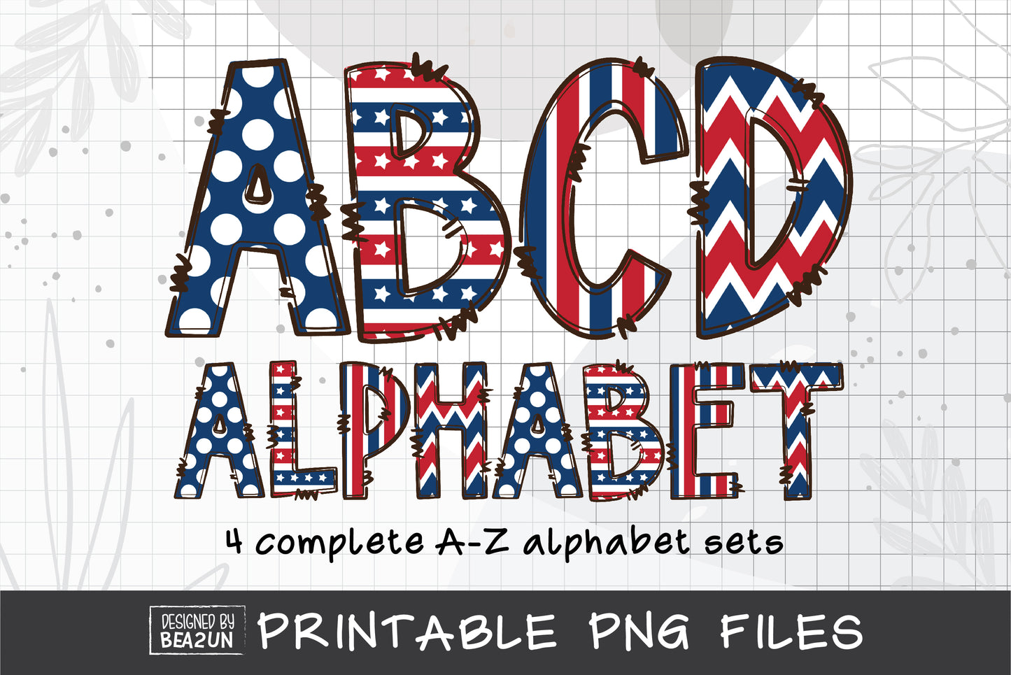 USA Flag Doodle Alphabet