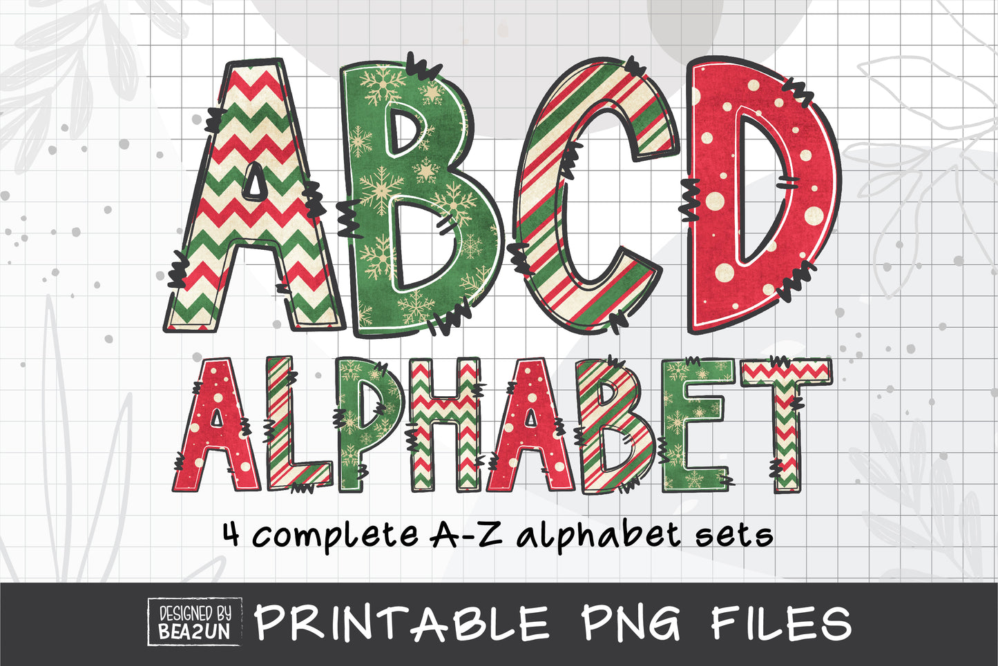 Christmas Doodle Alphabet Letters