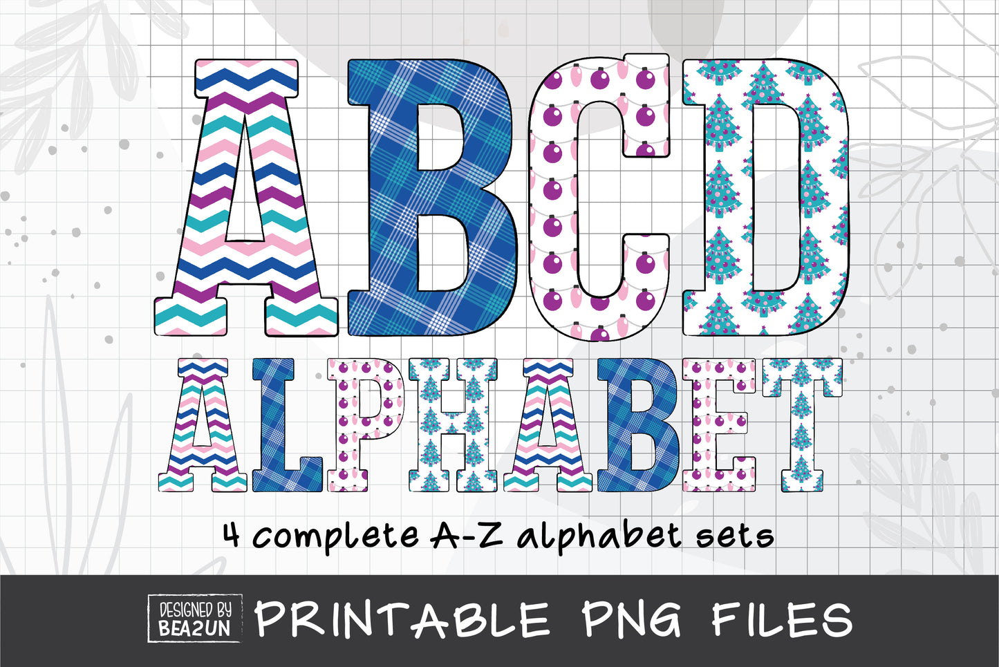 Winter Alphabet Letters PNG Sublimation