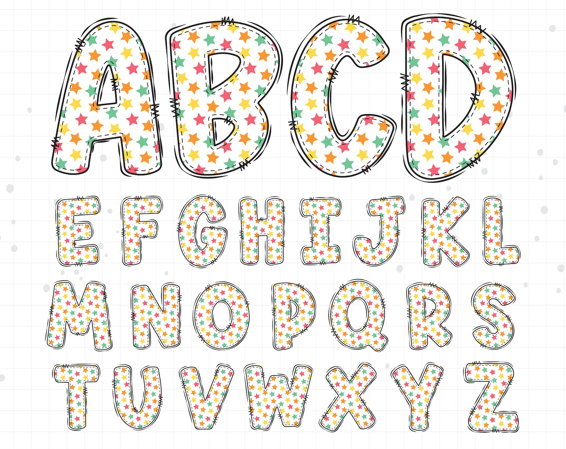 Star Doodle Alphabet Clipart