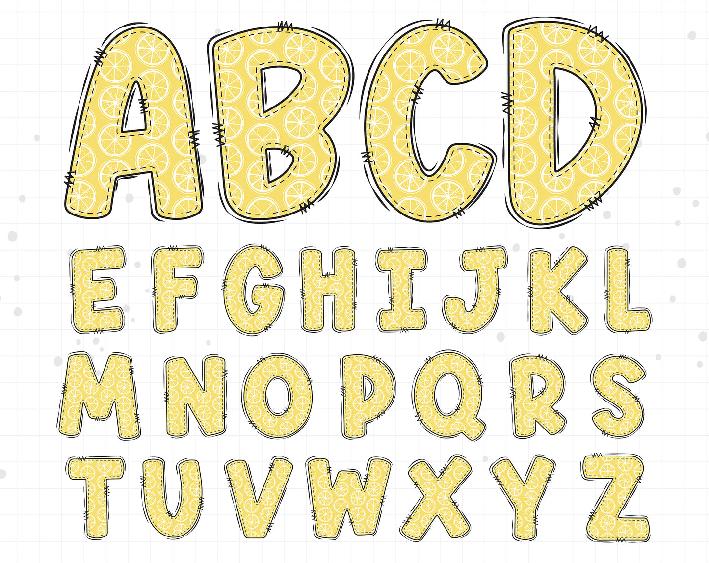 Lemon Doodle Alphabet Clipart