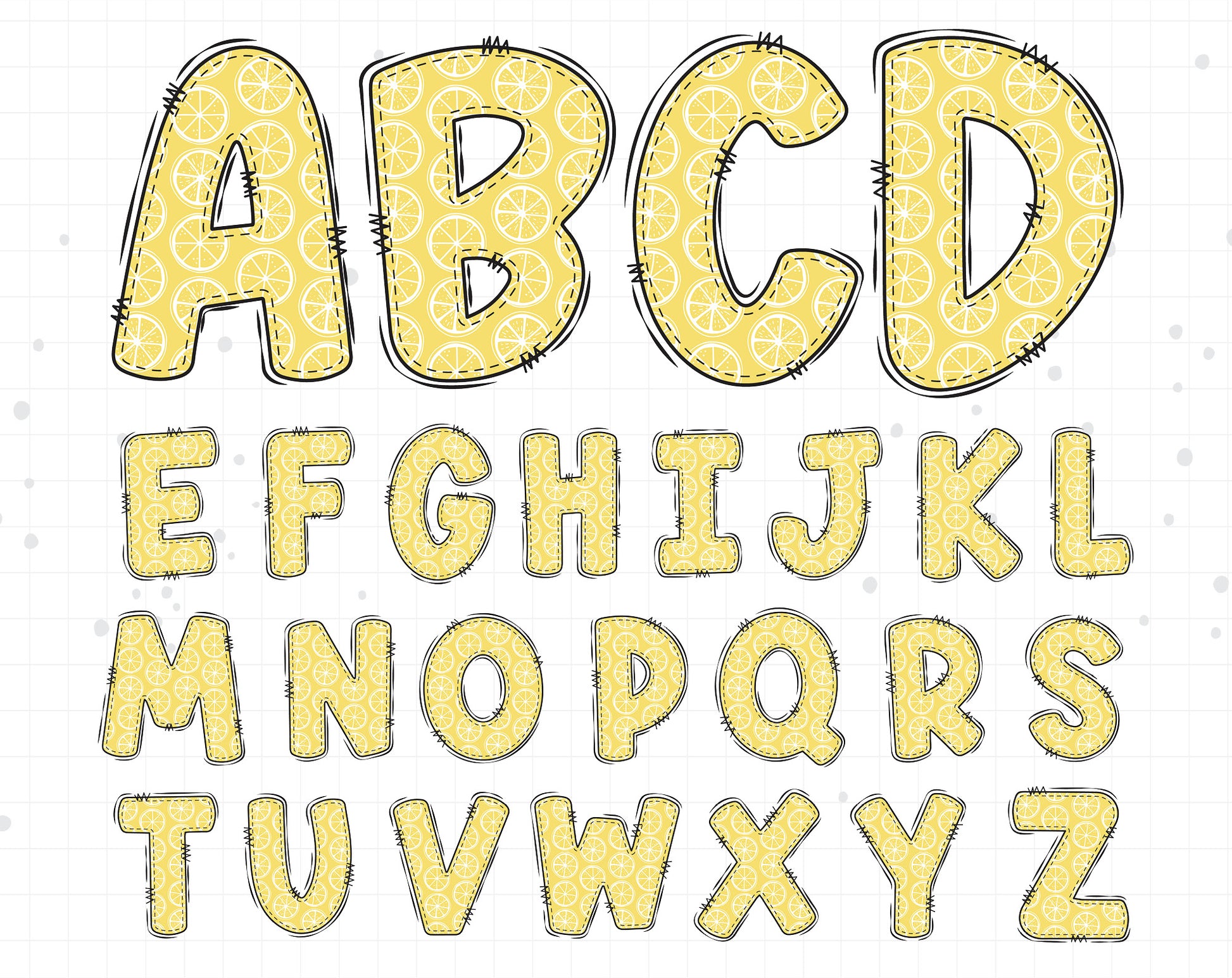 Lemon Doodle Alphabet Clipart