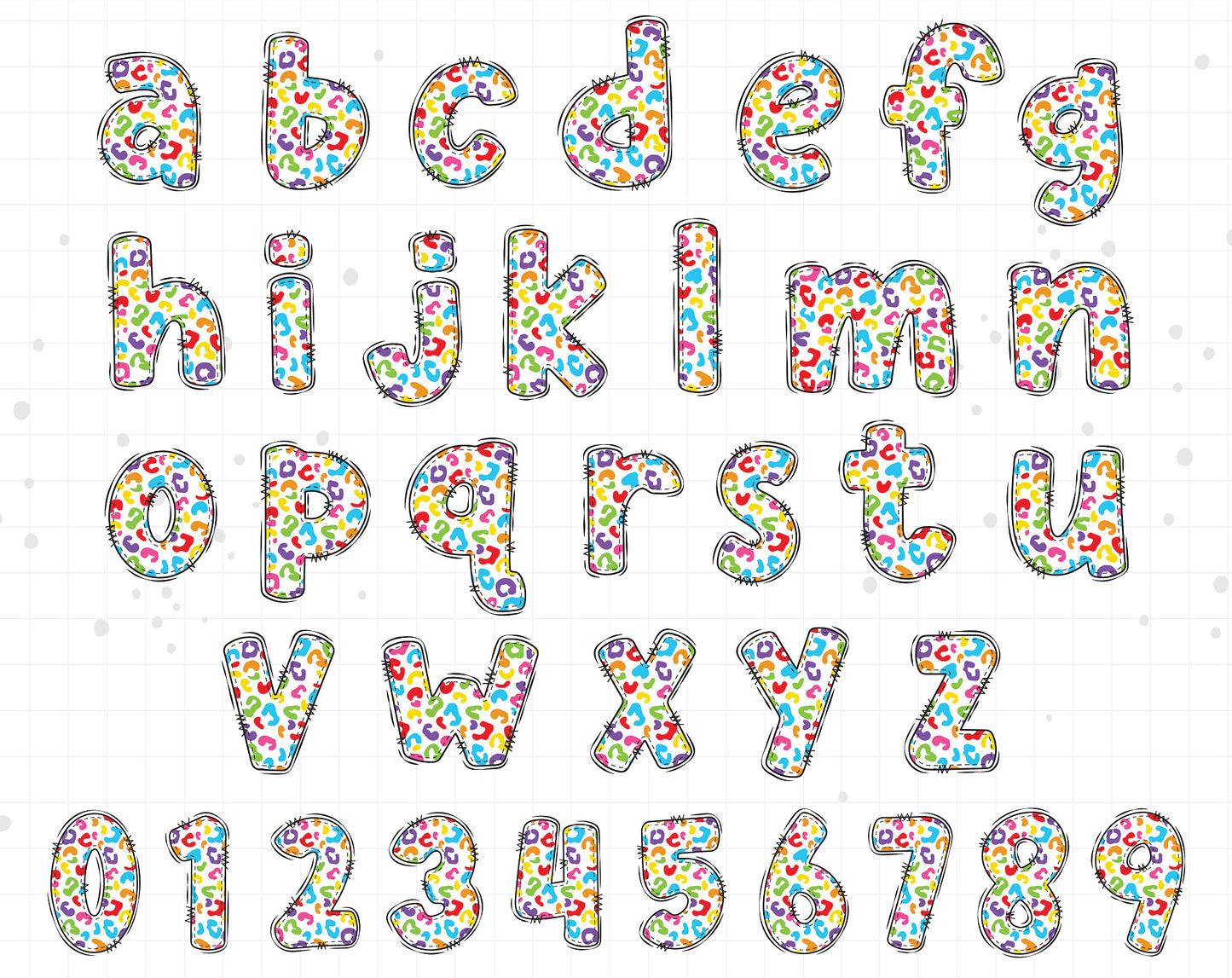 rainbow leopard alphabet clipart