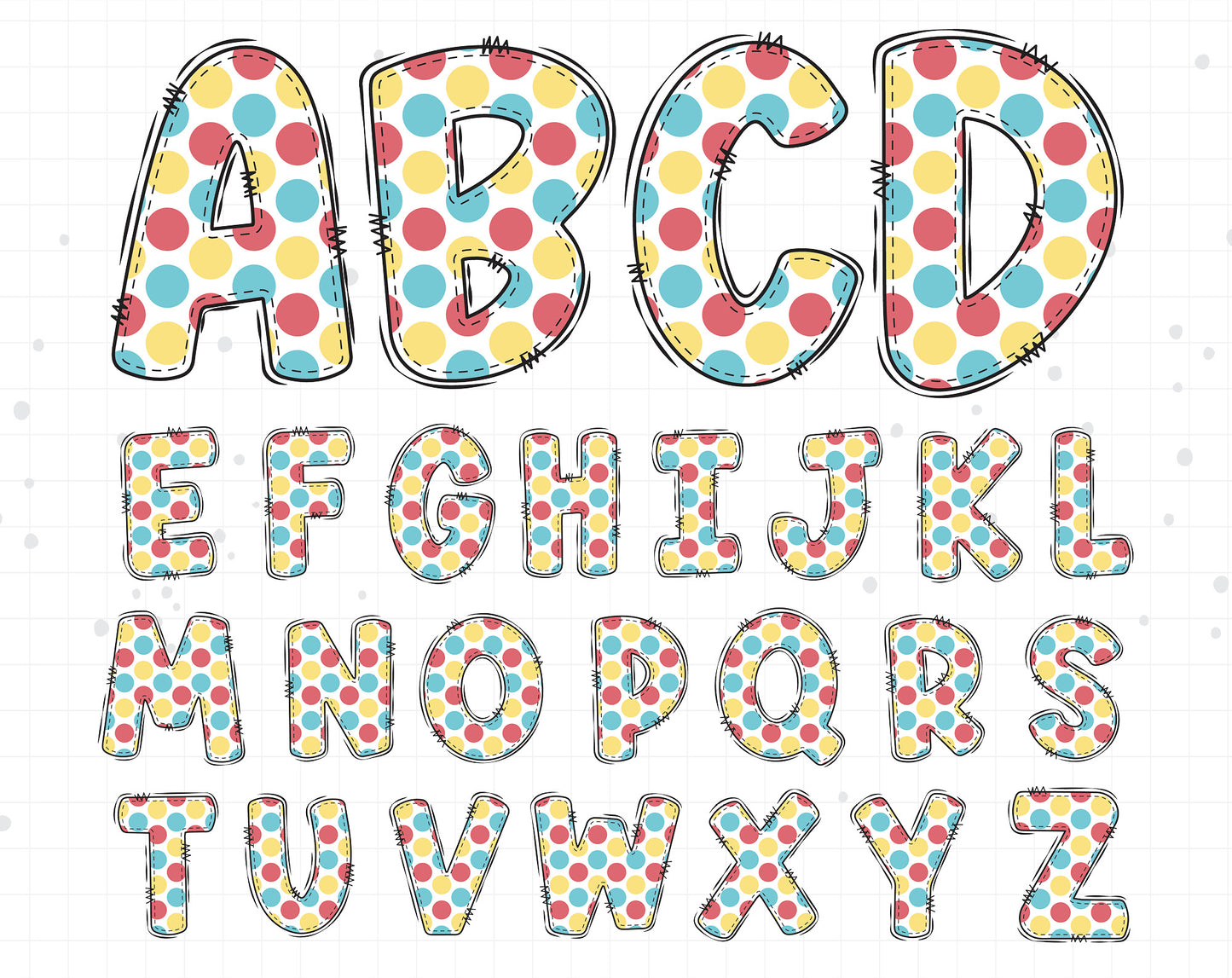 dots doodle alphabet letters