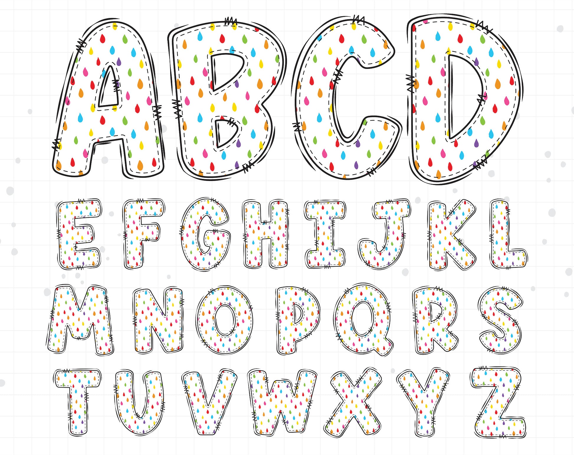 rainbow doodle alphabet letters