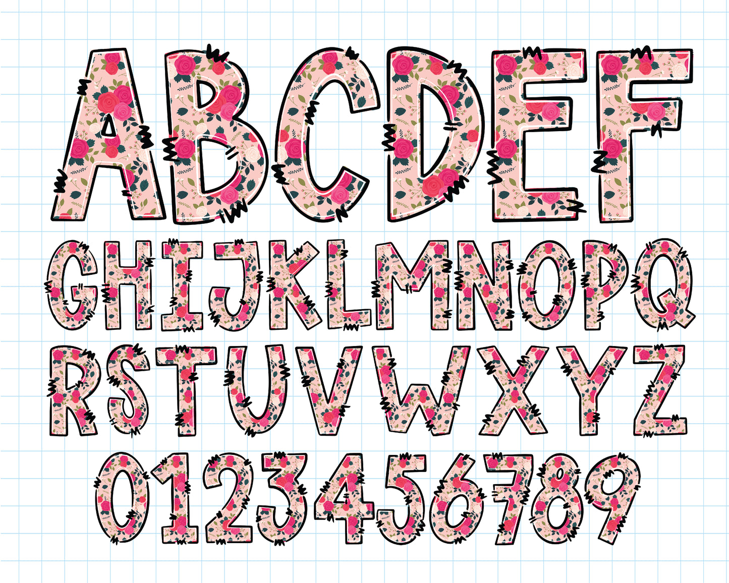 Rose Alphabet PNG Sublimation