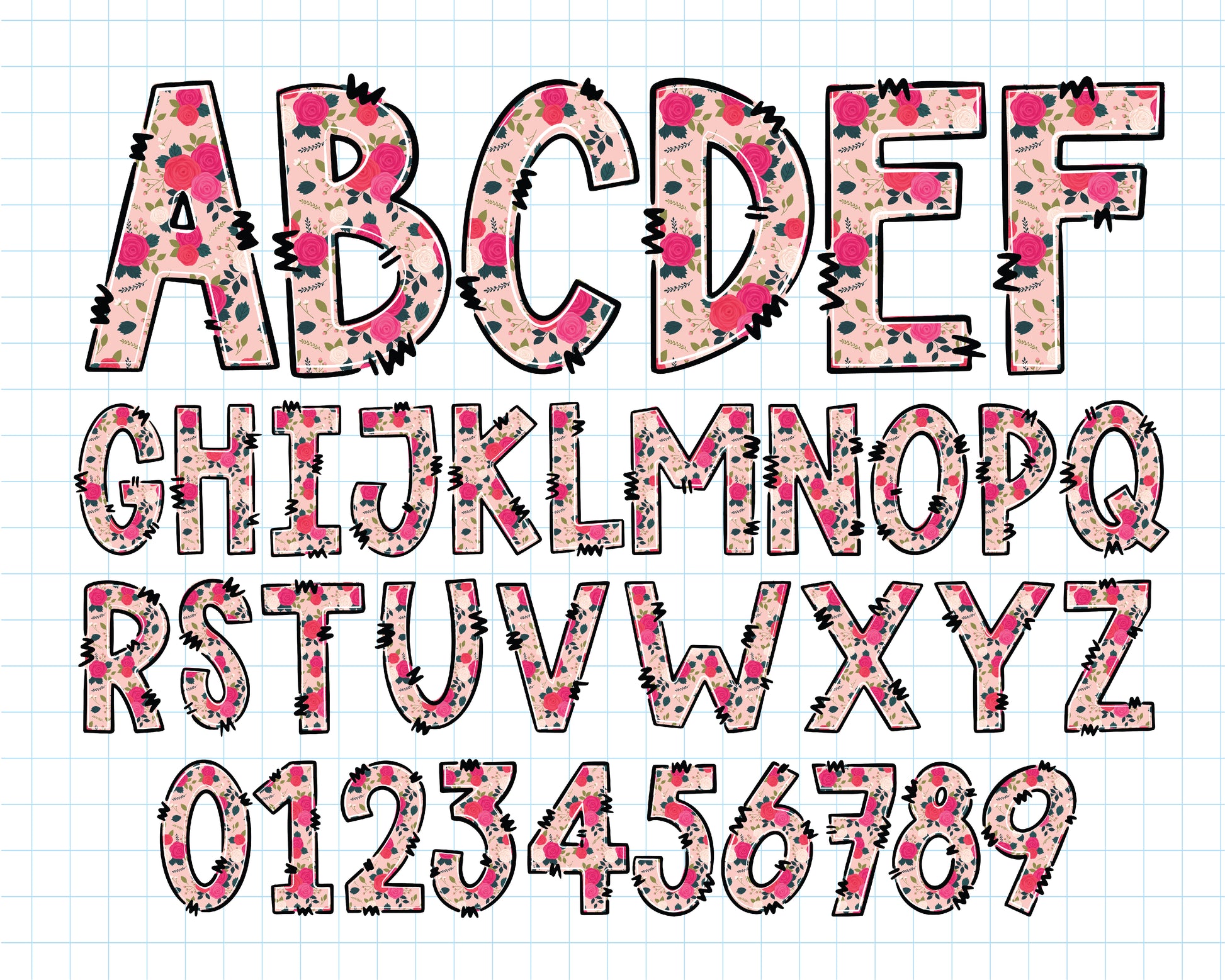 Rose Alphabet PNG Sublimation