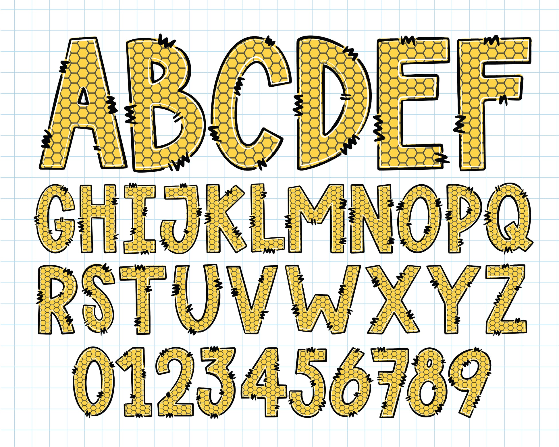 Honey Bee Alphabet PNG Sublimation