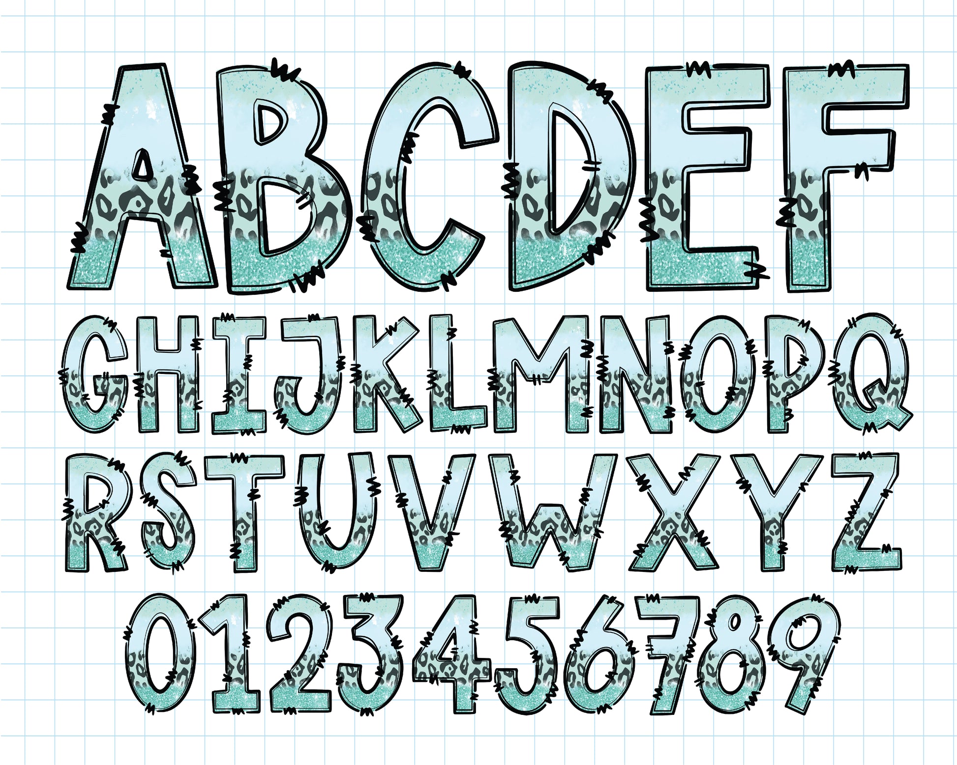 Mint Glitter Leopard Alphabet Letter