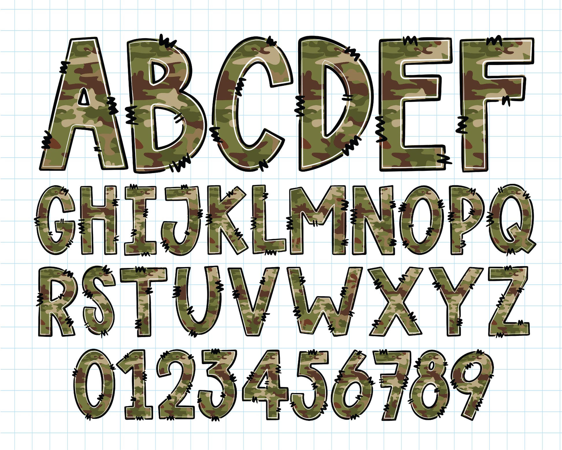 Camo Alphabet PNG Sublimation