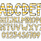 white & yellow doodle alphabet letters