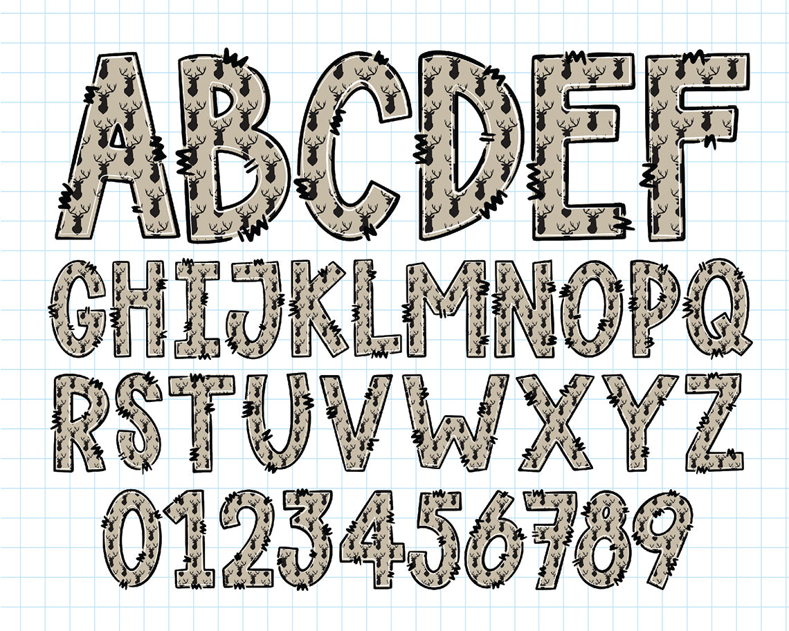 Rustic Antler Doodle Alphabet Letters