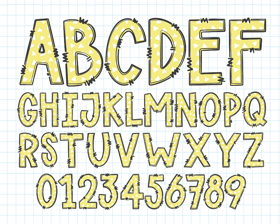 Scandi Gray & Yellow Doodle Alphabet Letters