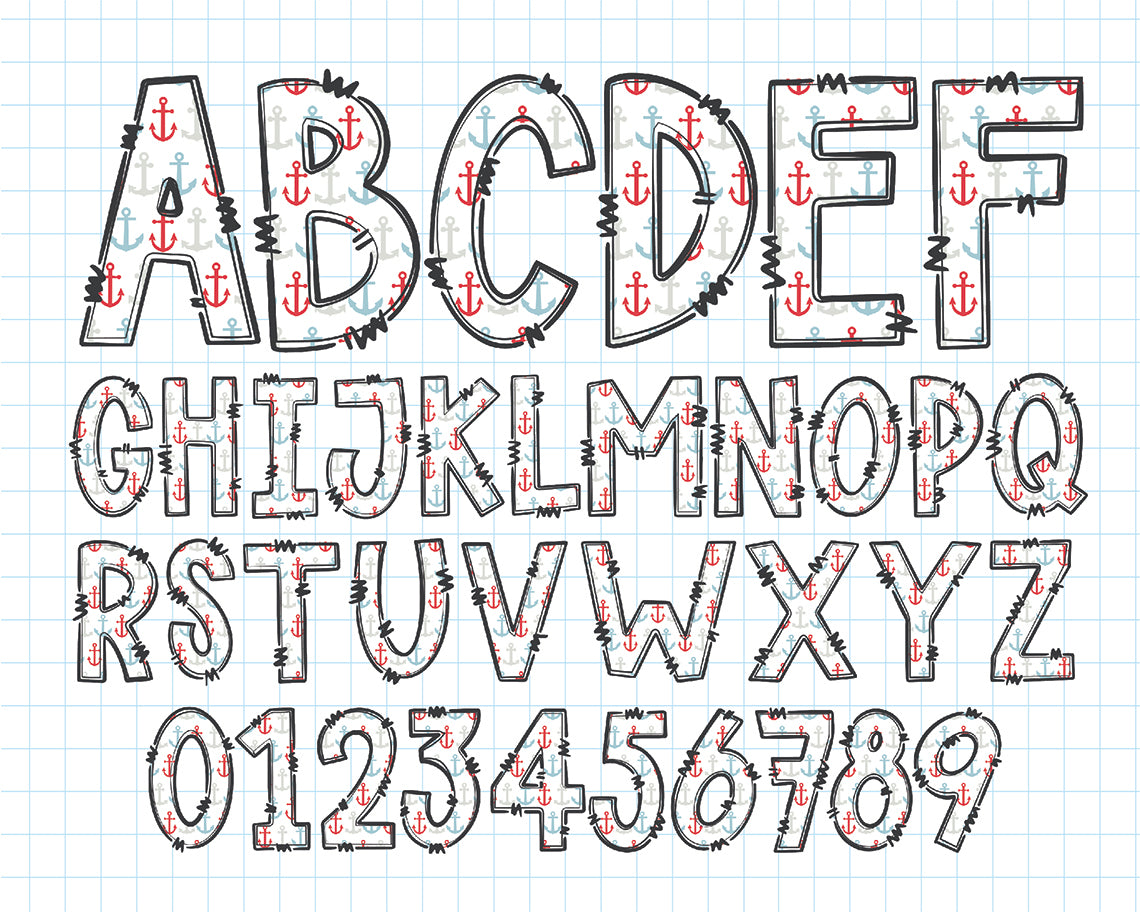 Nautical Doodle Alphabet Letters