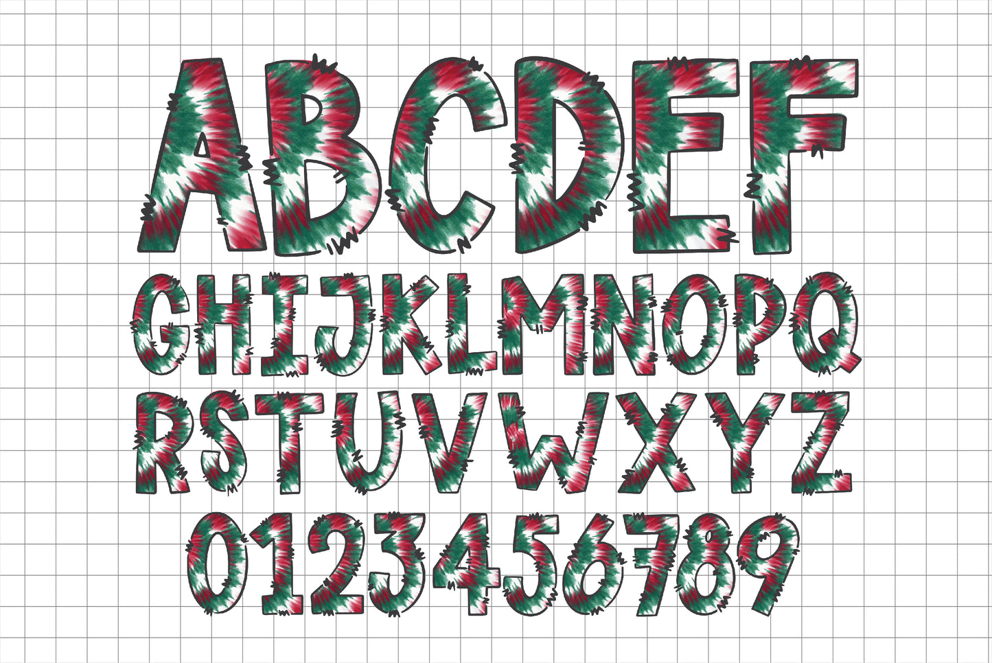 Christmas Tie Dye Doodle Alphabet Letters