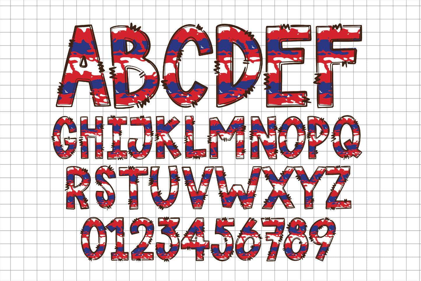 USA Flag Doodle Letters