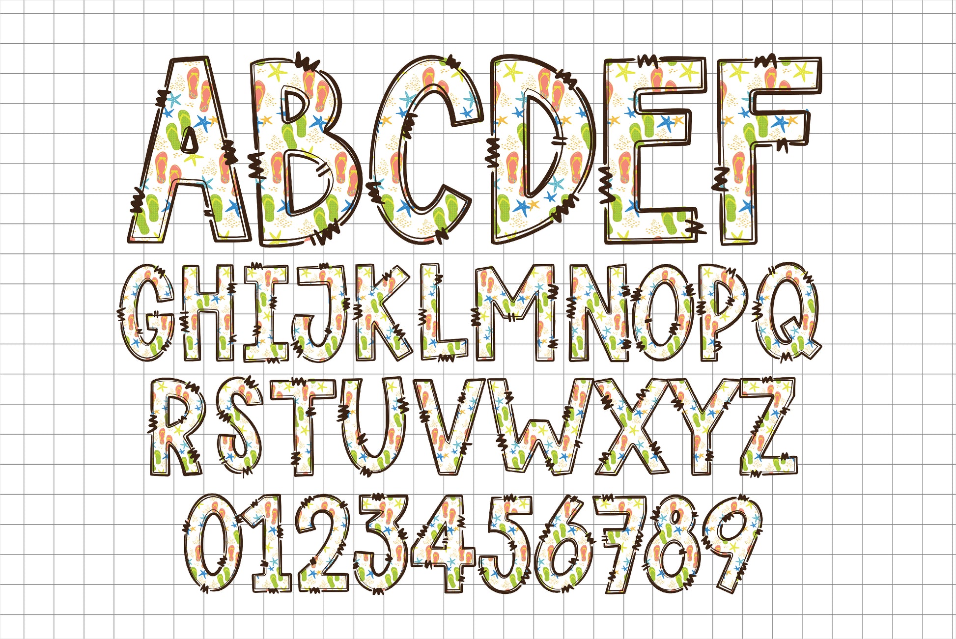 beach doodle alphabet letters