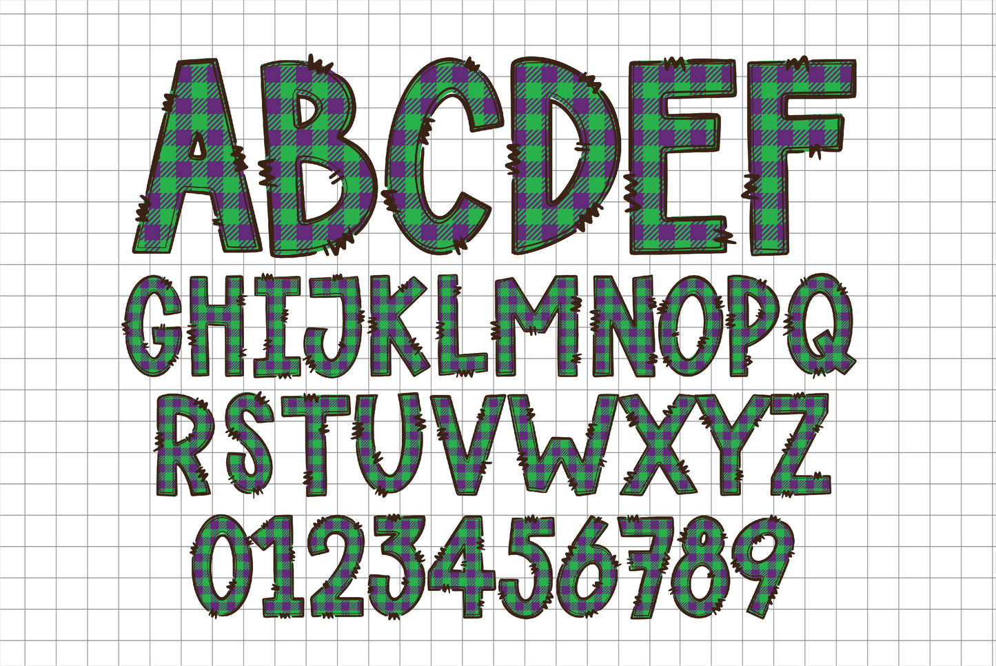 Plaid Mardi Gras Doodle Alphabet