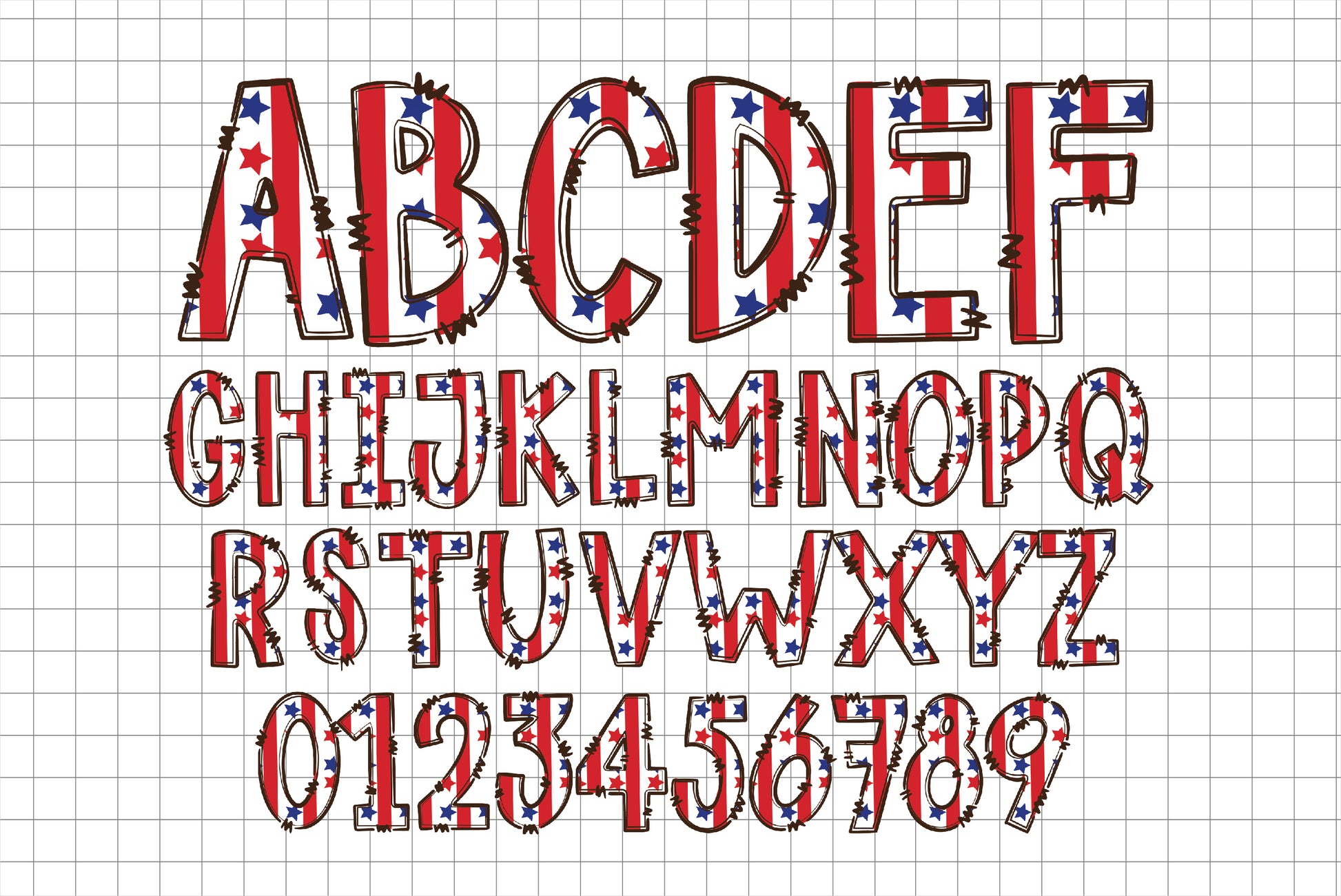 USA Flag Doodle Letters