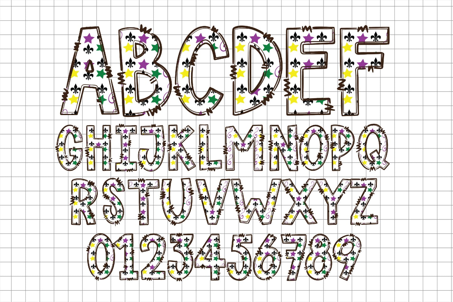 Mardi Gras Alphabet Doodle