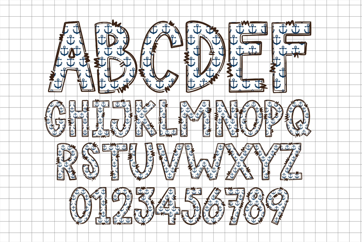 nuatical doodle letters