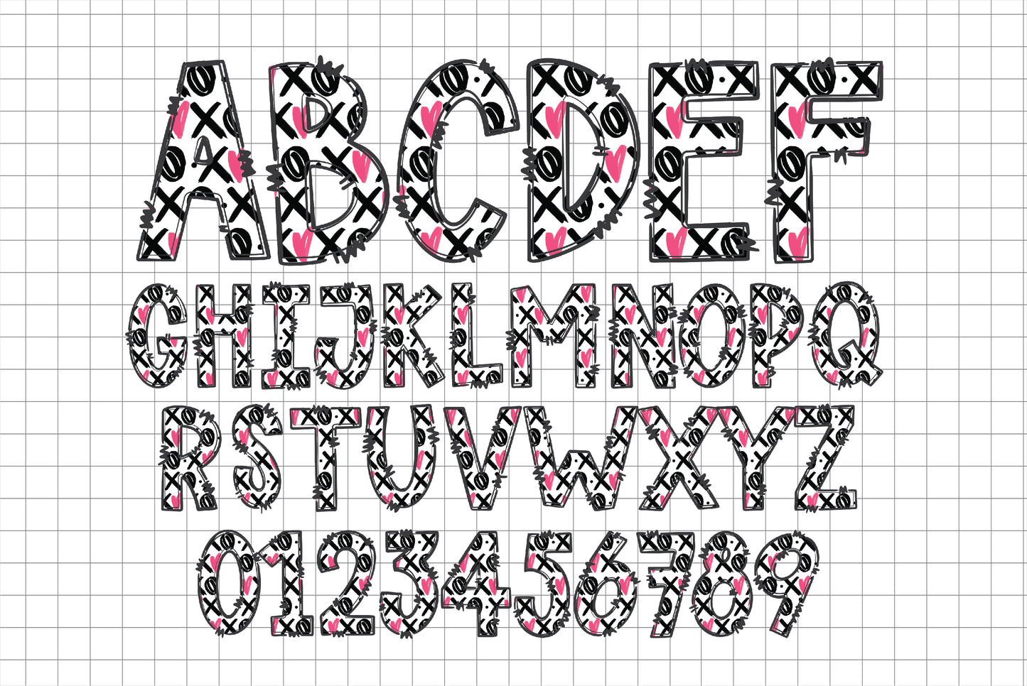 Black and Pink Valentines Alphabet Letters